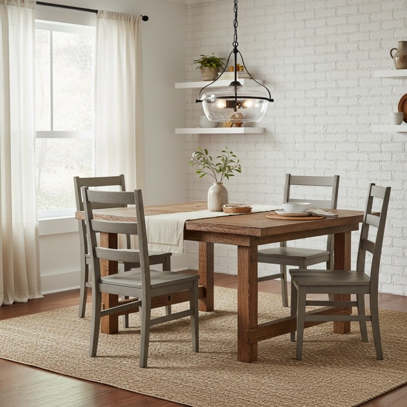 Pendant light above a kitchen dining table