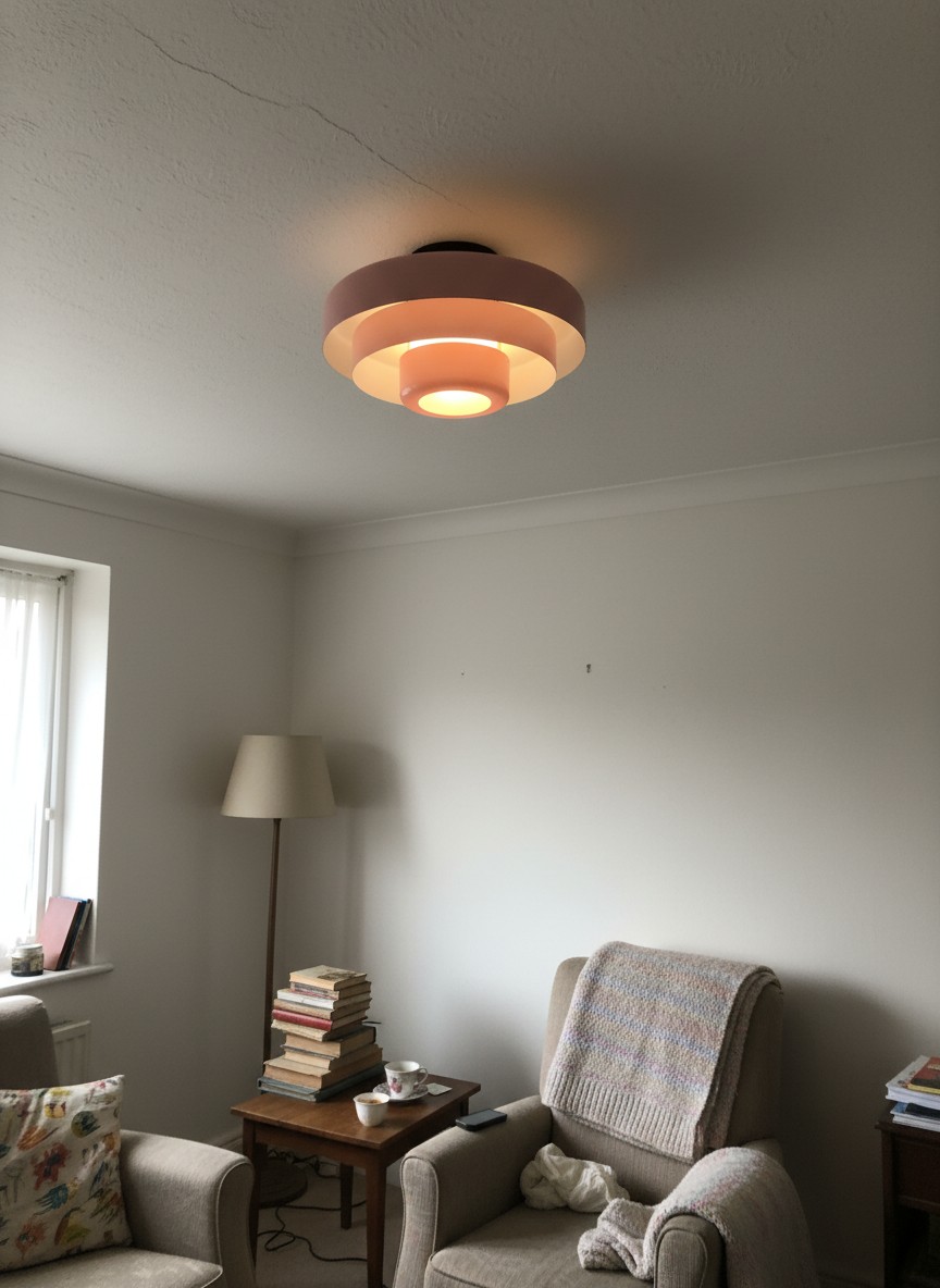 Customer room with a warm glowing Veleora Bauhaus ceiling lamp