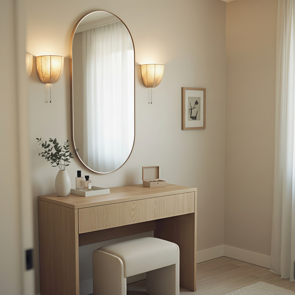 Customer vanity setting with two Fablune wall sconces