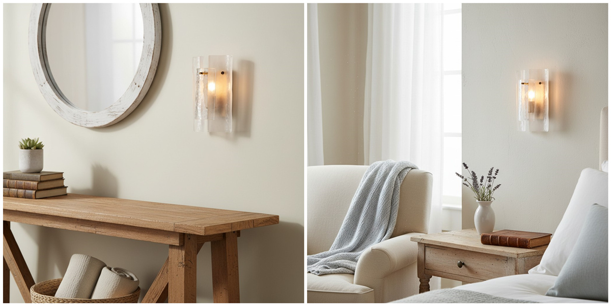 Velora wall light styled in a calm, bright interior