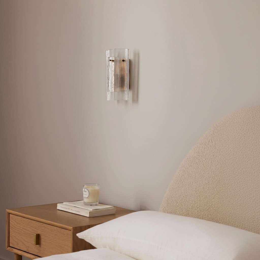 Customer bedroom scene featuring the Velora wall sconce