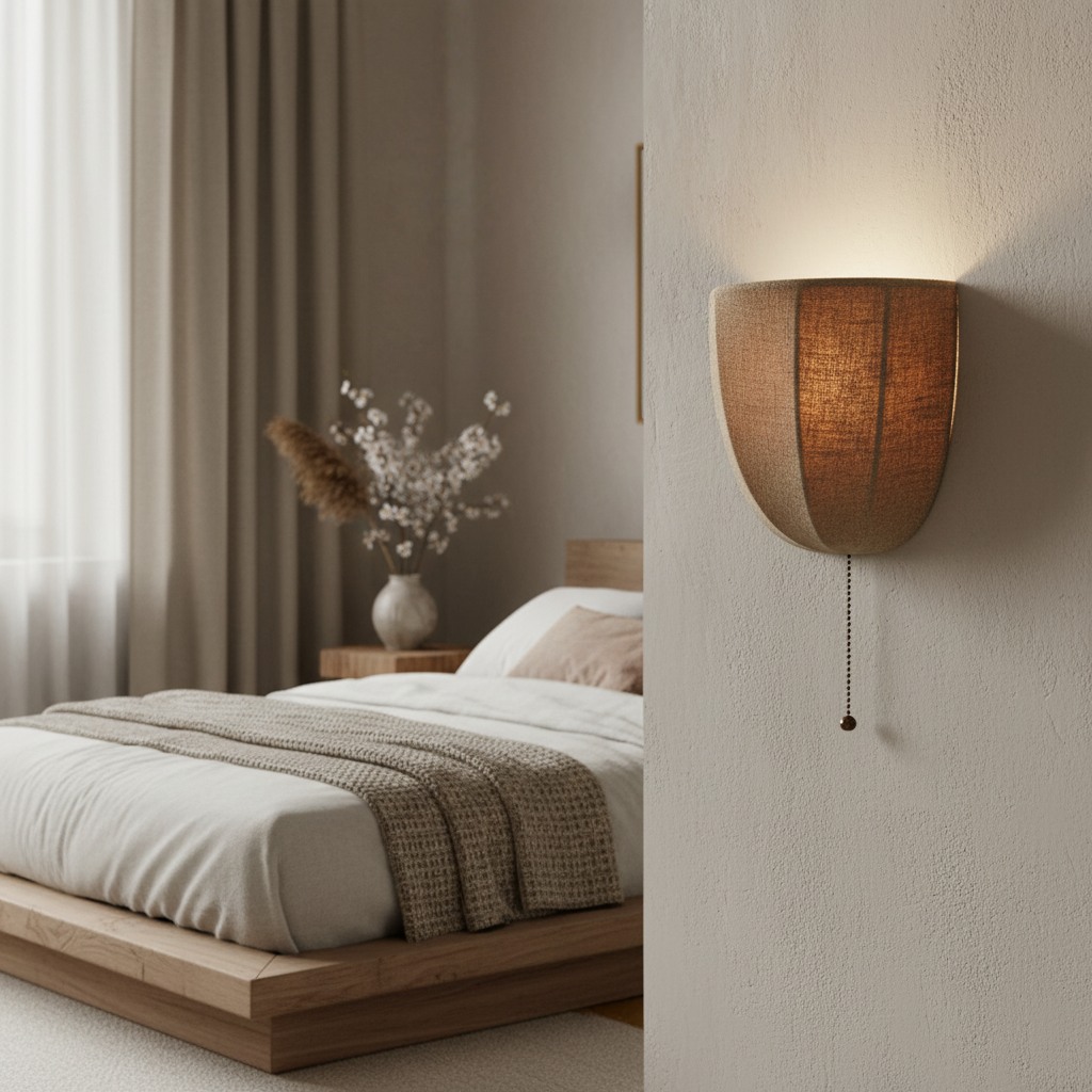 Fablune wall sconce beside a bed