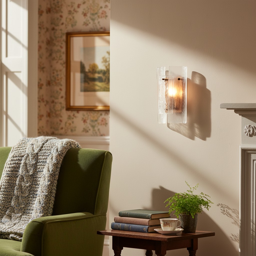Velora wall sconce in a patterned interior corner