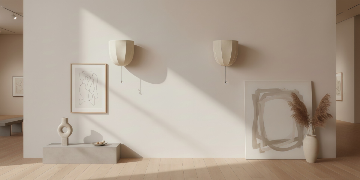 Two Fablune linen wall sconces in a room scene
