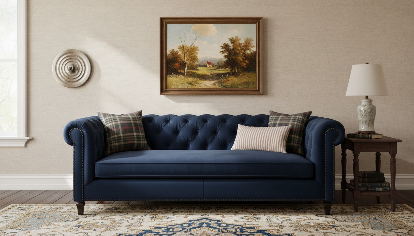Zentvoxa disk light displayed above a blue sofa in a living room