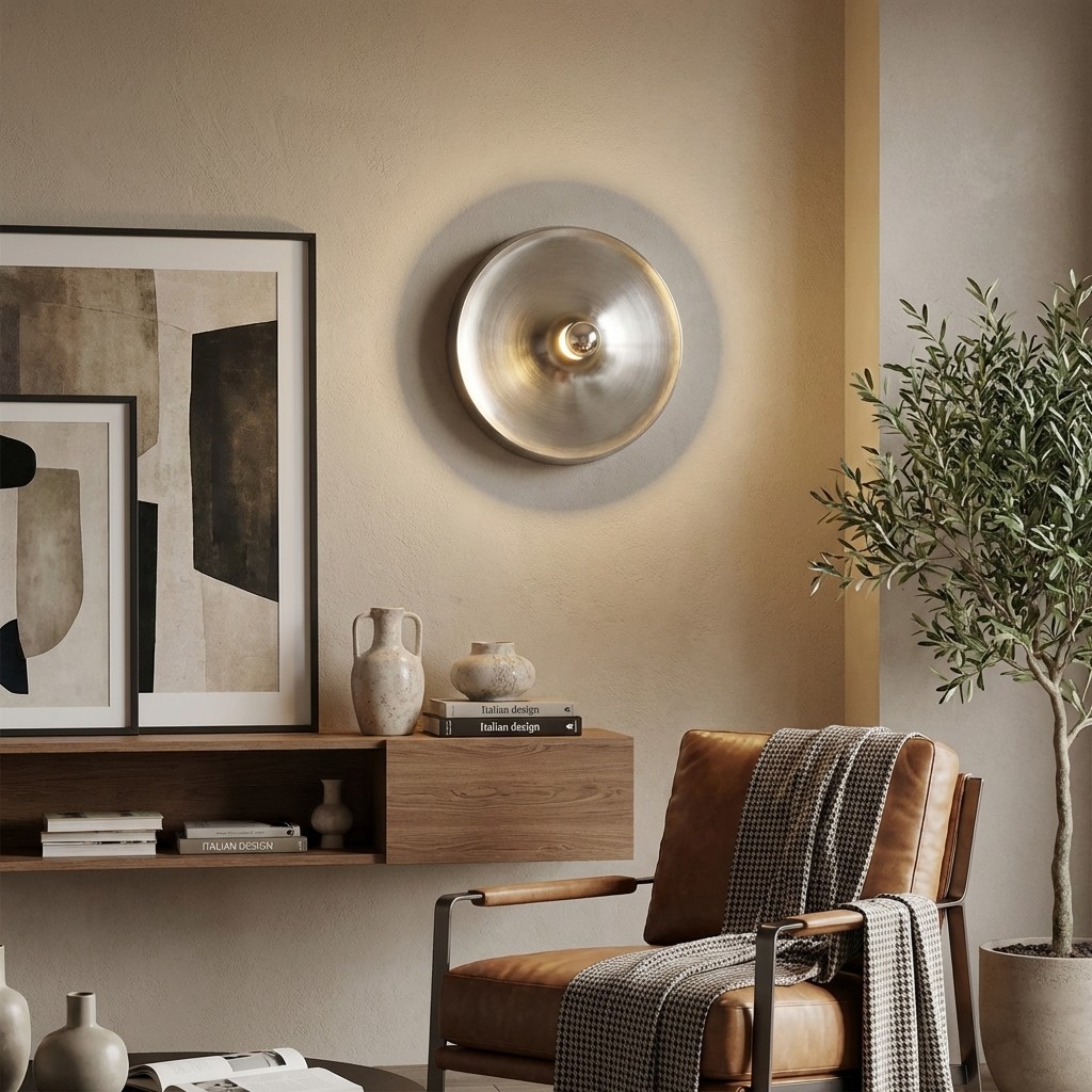 Zentvoxa disk wall light in a warm modern lounge