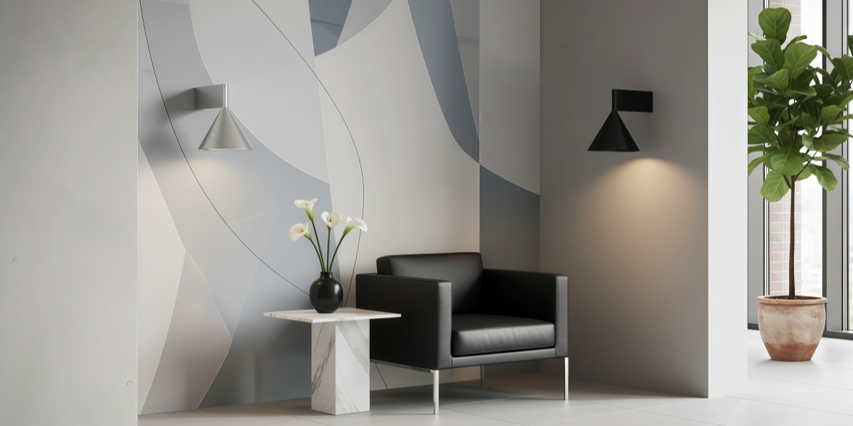 Metorq geometric wall lamp in a modern lounge