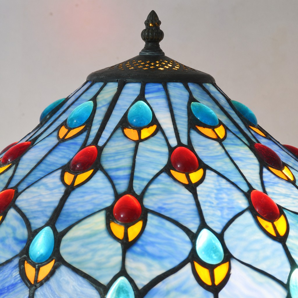 Close-up detail of blue stained glass shade pattern