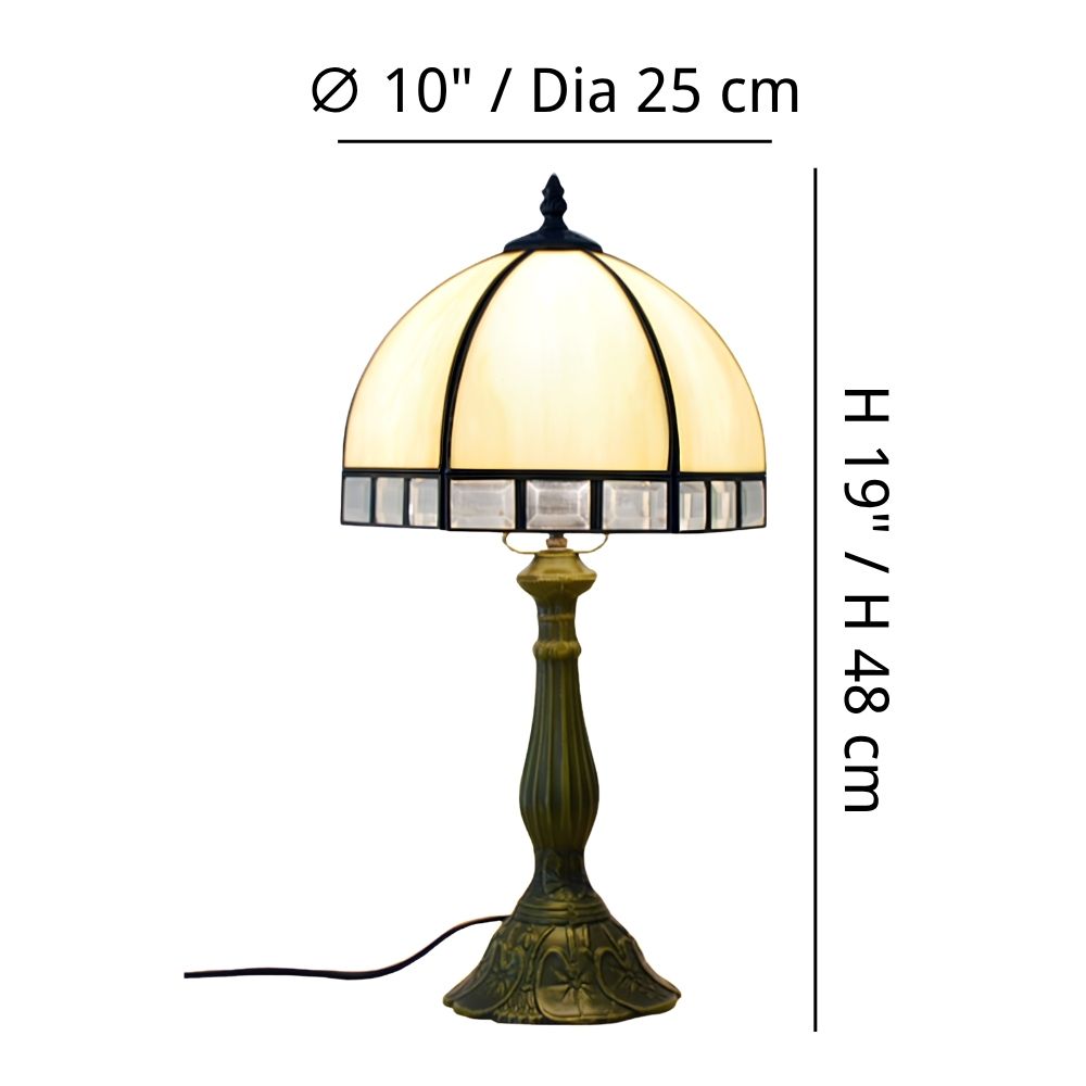 TF Tivanny stained glass table lamp size diagram