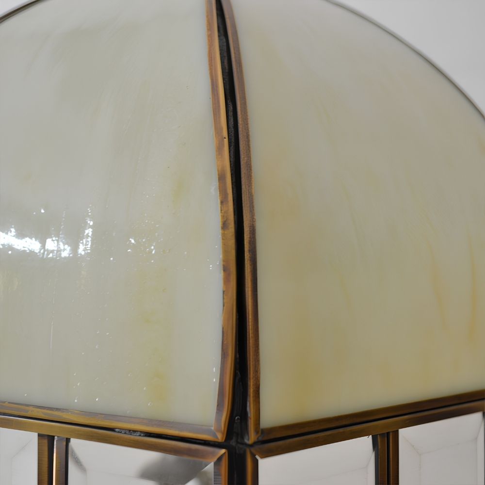 Close-up detail of beige stained glass shade panels