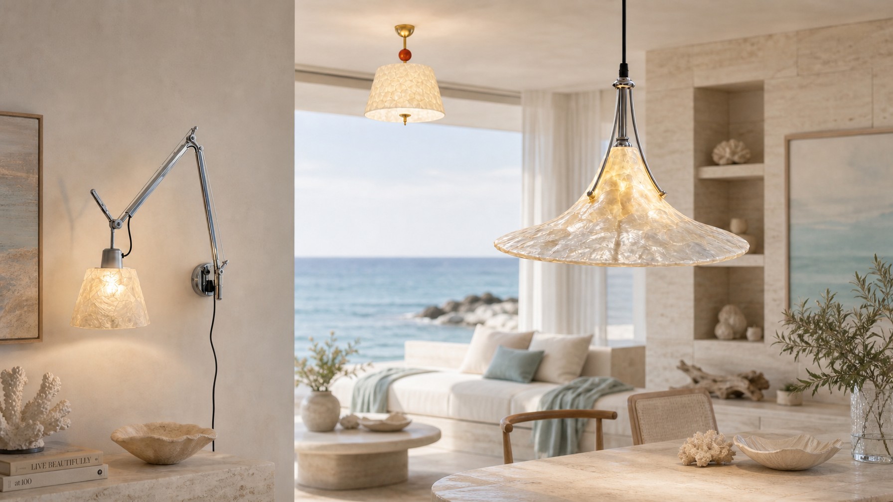 Lunavera Vintage Shell Ceiling Light in a coastal interior