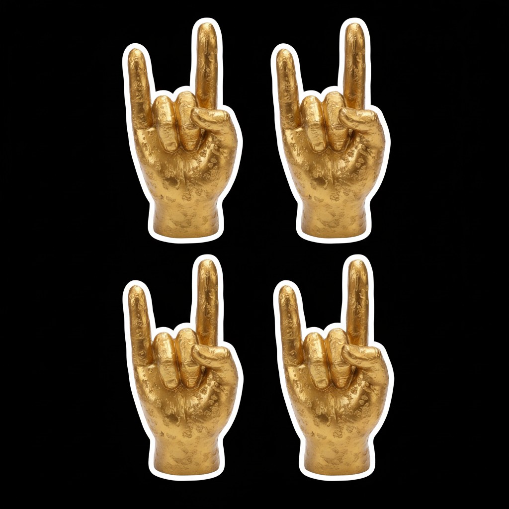 Set of four gold rock hand wall hooks
