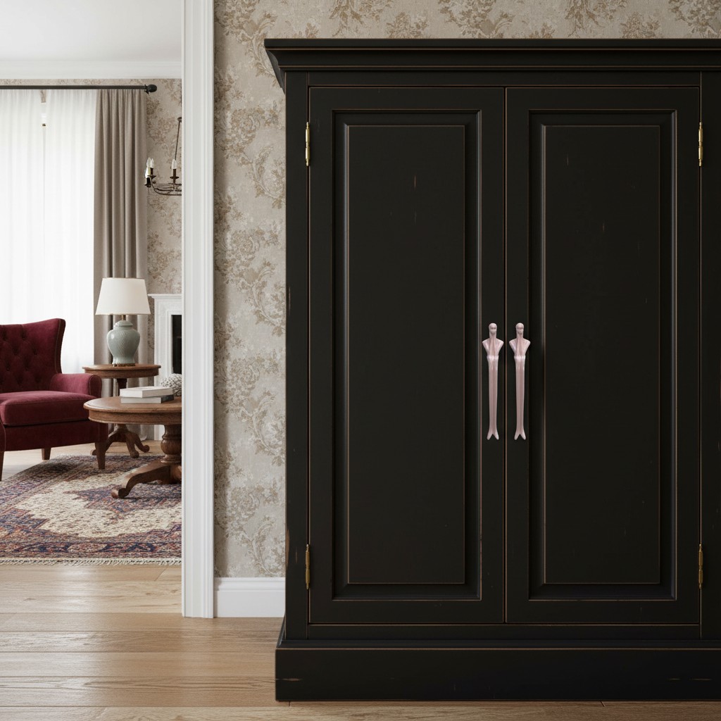 Pink Verlitho handles on wardrobe doors
