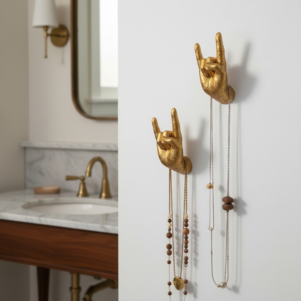 Gold hand wall hooks used for hanging jewellery