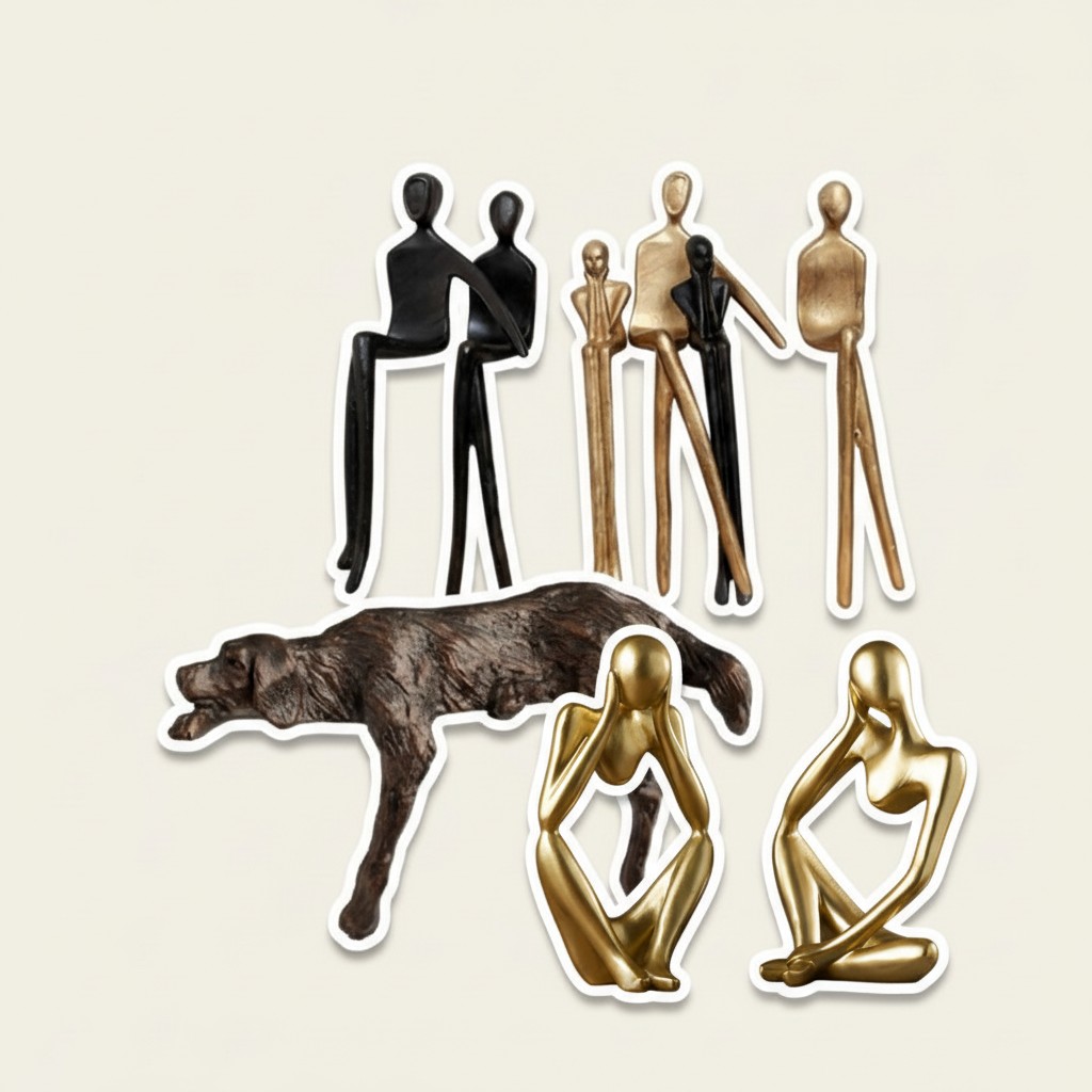Floxo lazy dog and abstract human figurine collection