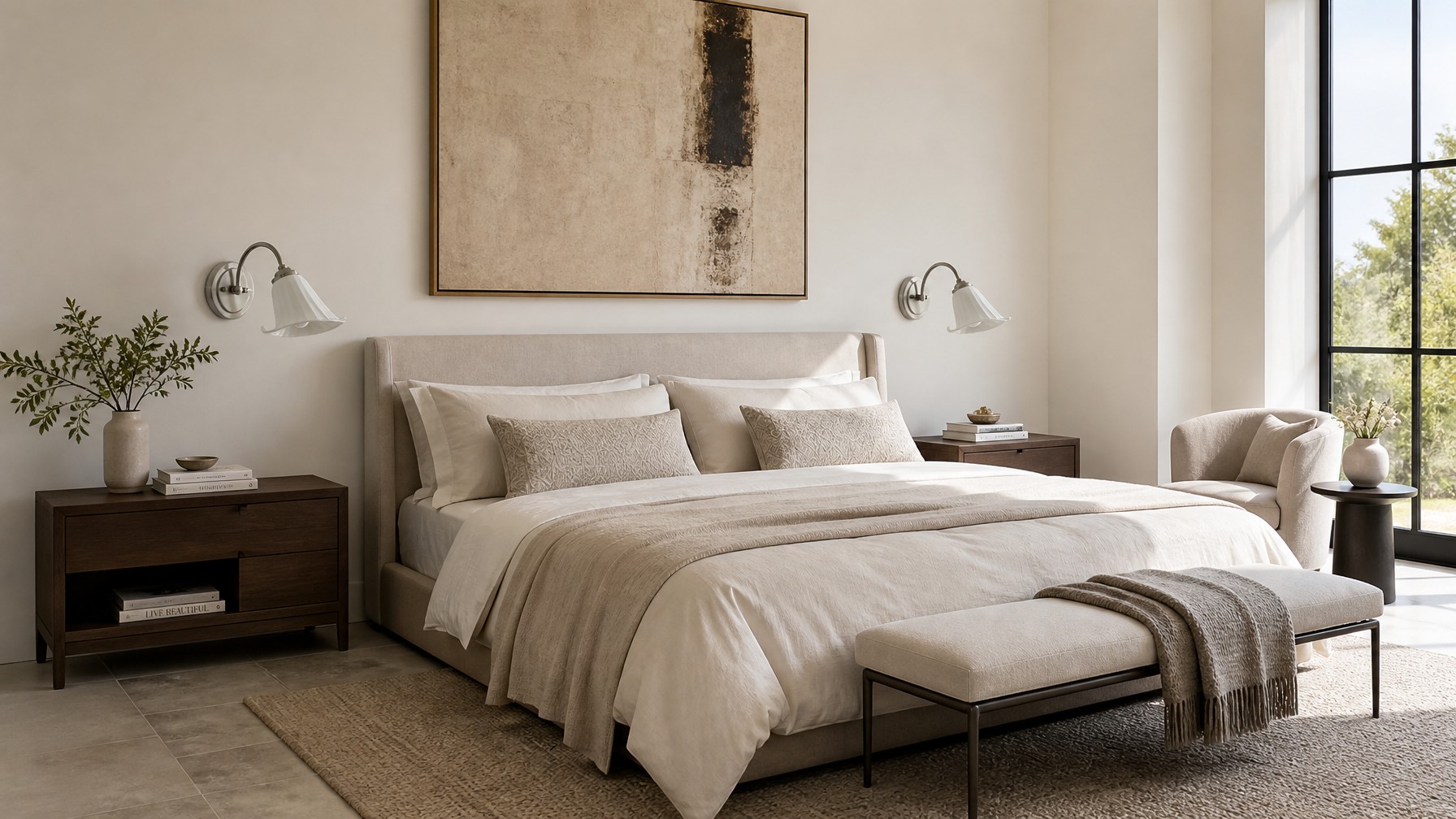 Bedroom styled with Celvane calla lily wall lamps