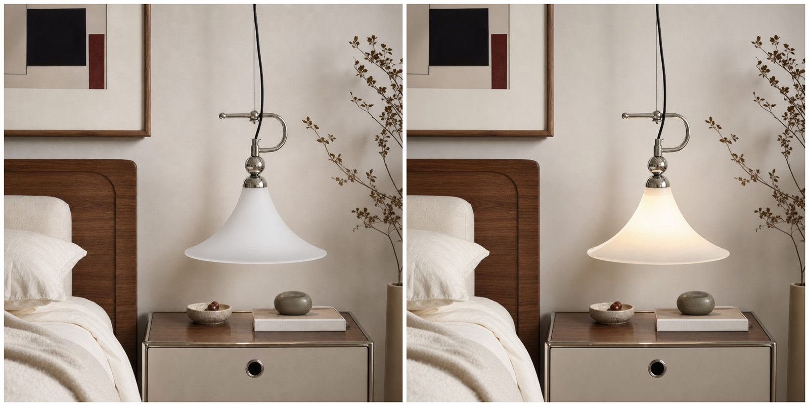 Switch light comparison showing the pendant light off and on