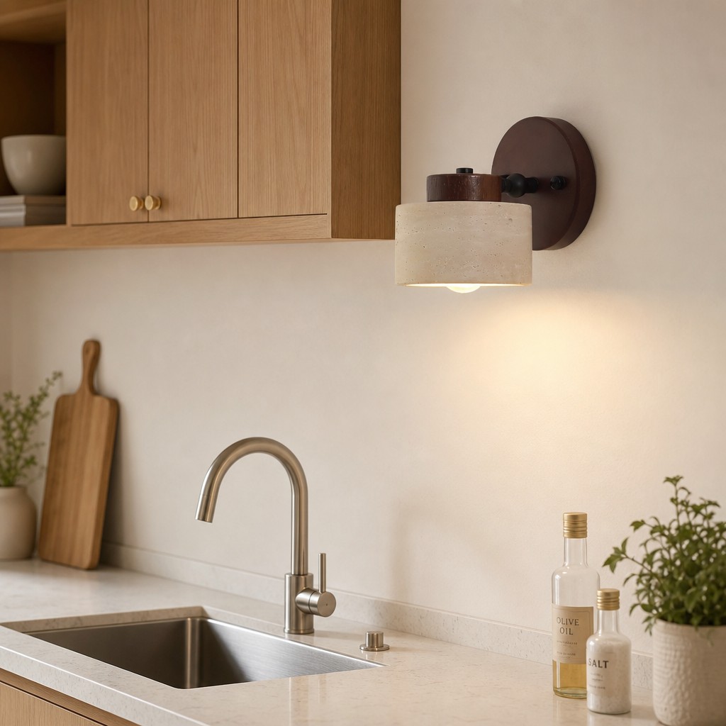 Travira wall lamp installed above a kitchen counter