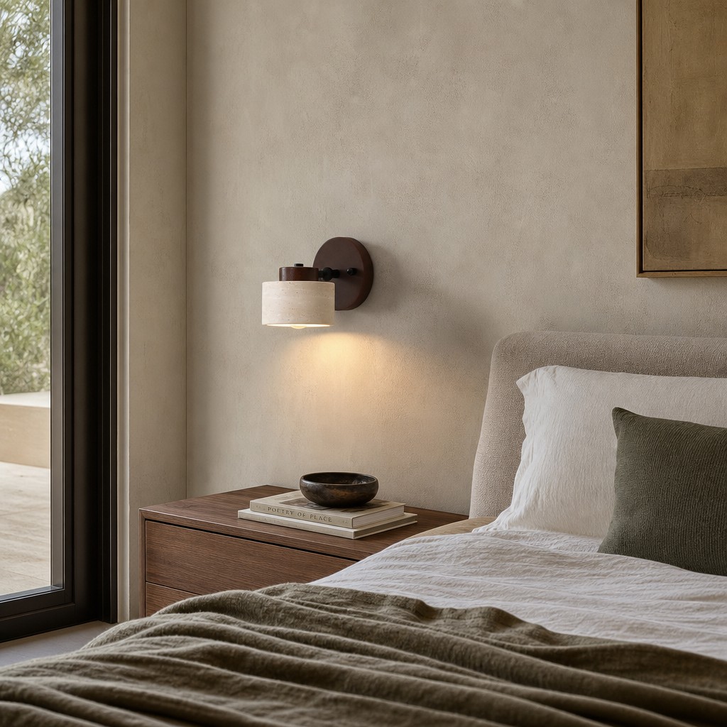 Travira wall lamp beside a bed