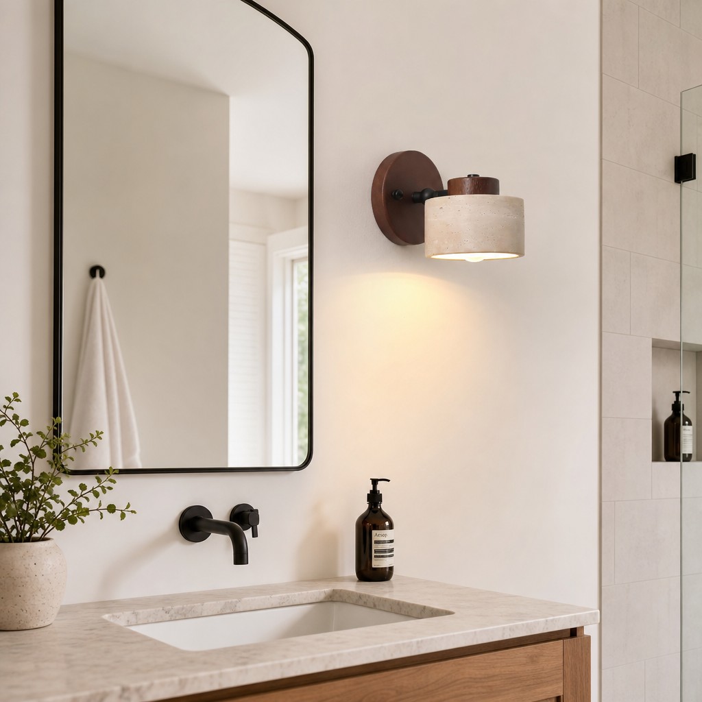 Travira wall lamp used near a bathroom mirror