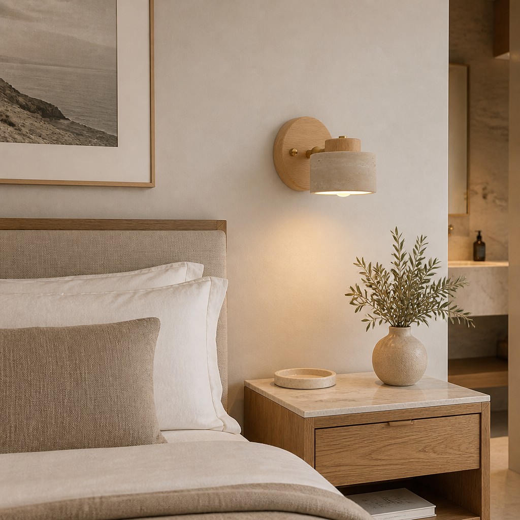 Travira wall lamp in a warm bedroom setting