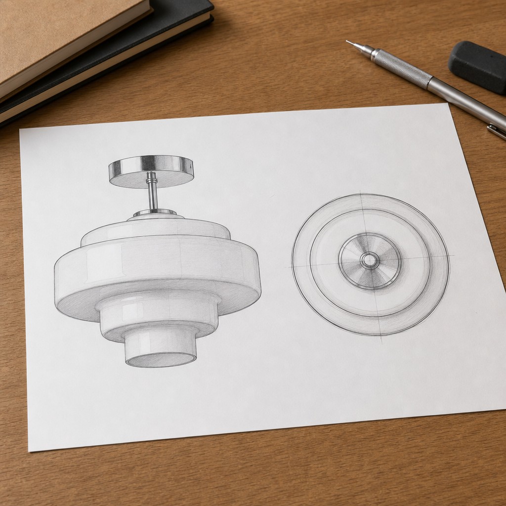 Koloro ceiling light sketch and layered design study