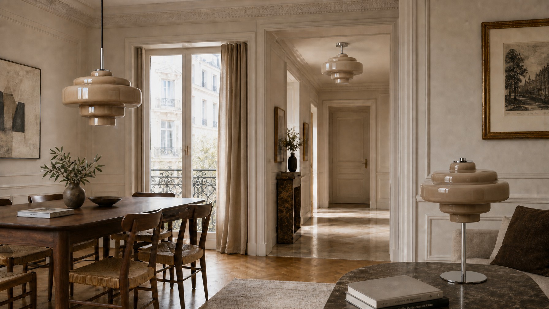 Koloro collection layered glass lights in an elegant home interior