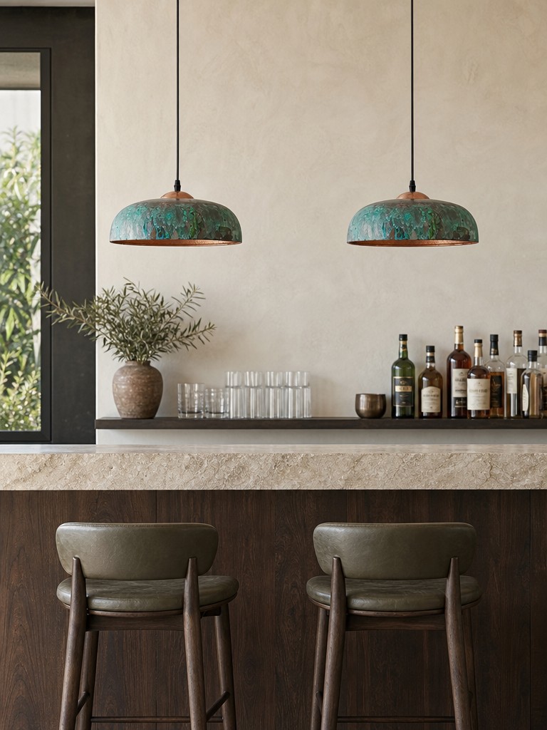 Aerugix pendant lights above a counter