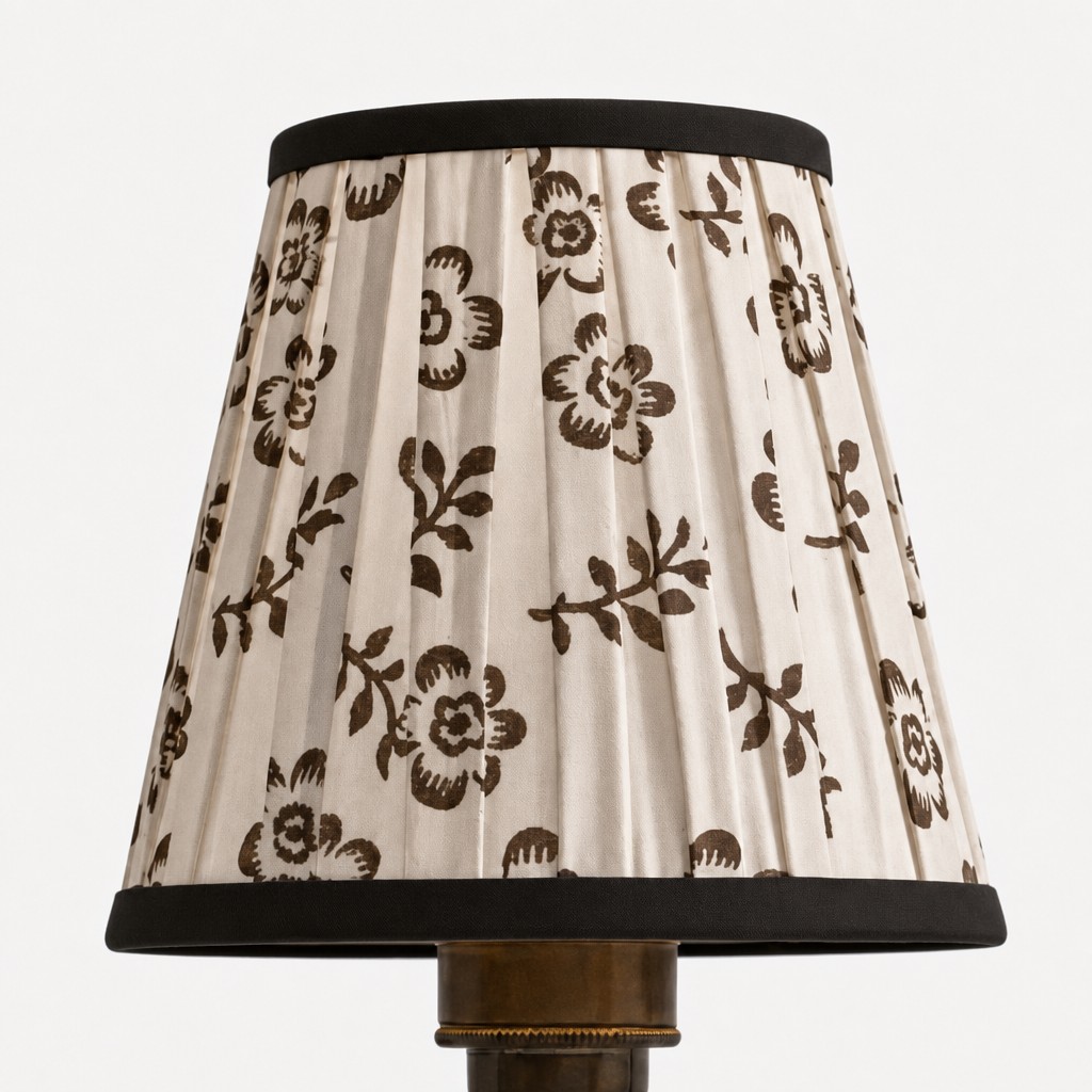 Close-up of the pleated floral fabric lampshade
