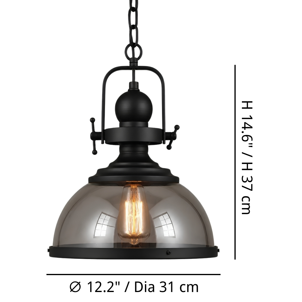 Ivoran pendant lamp size diagram showing diameter and height