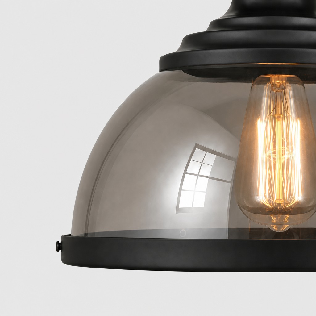 Smoky glass globe shade detail of the Ivoran pendant lamp