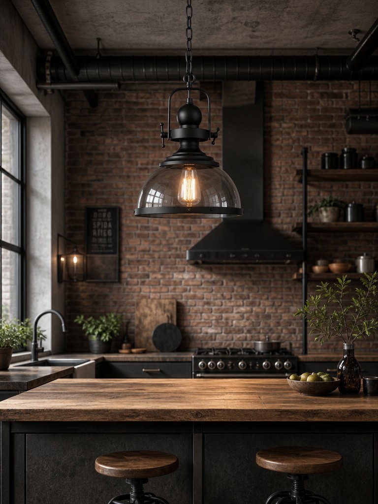 Industrial pendant lamp styled above a kitchen island