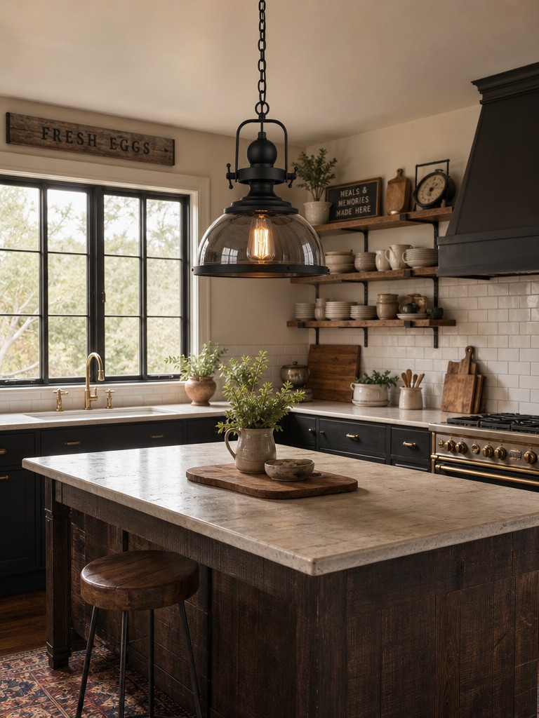 Industrial glass pendant light in a softly lit home scene