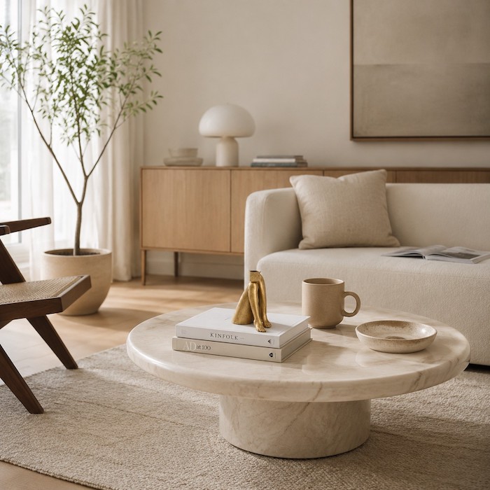 Modern American living room featuring a statement decorative piece.