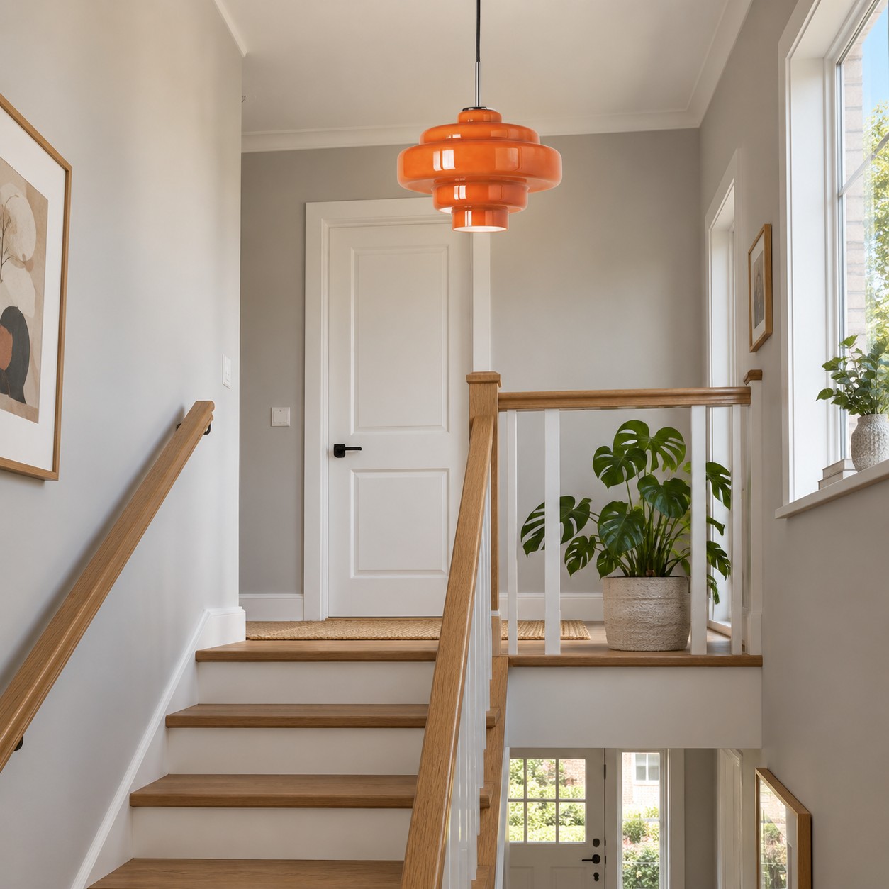 Koloro pendant positioned clear of the stair route and nearby door.