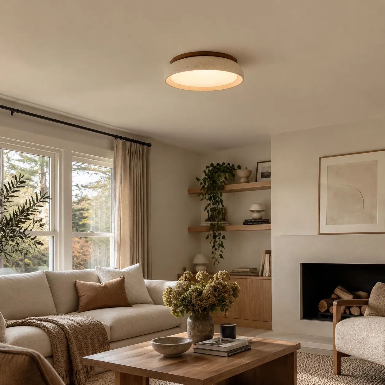 Travertine lighting with simple natural materials