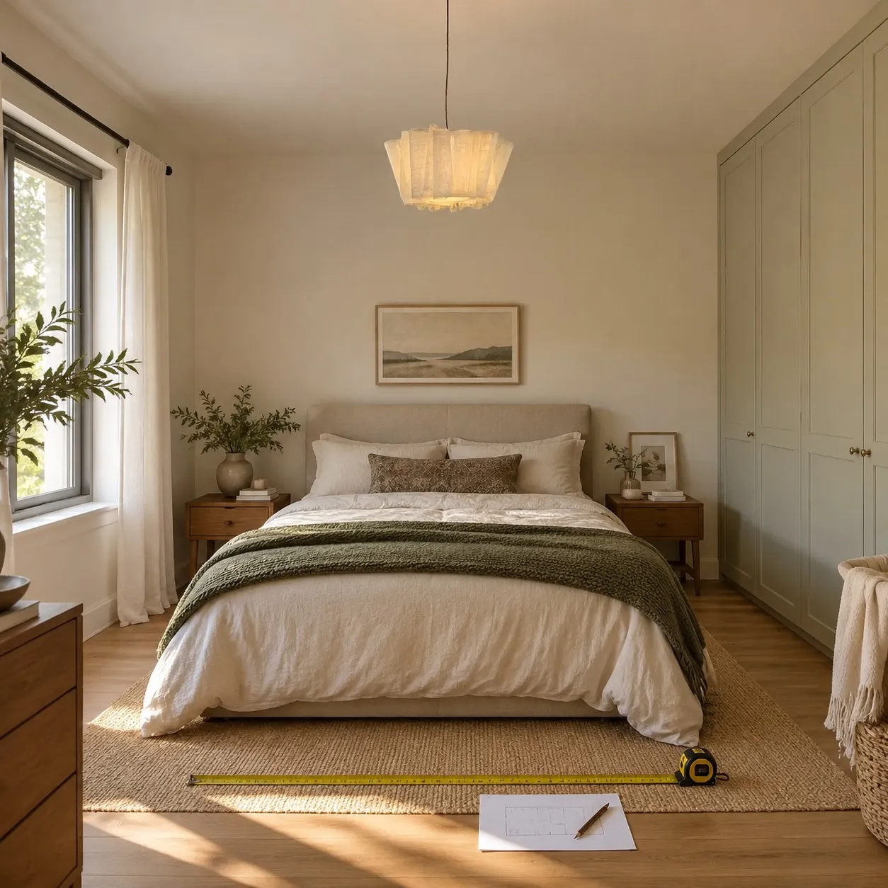Planning the centre line and clearance for a bedroom pendant