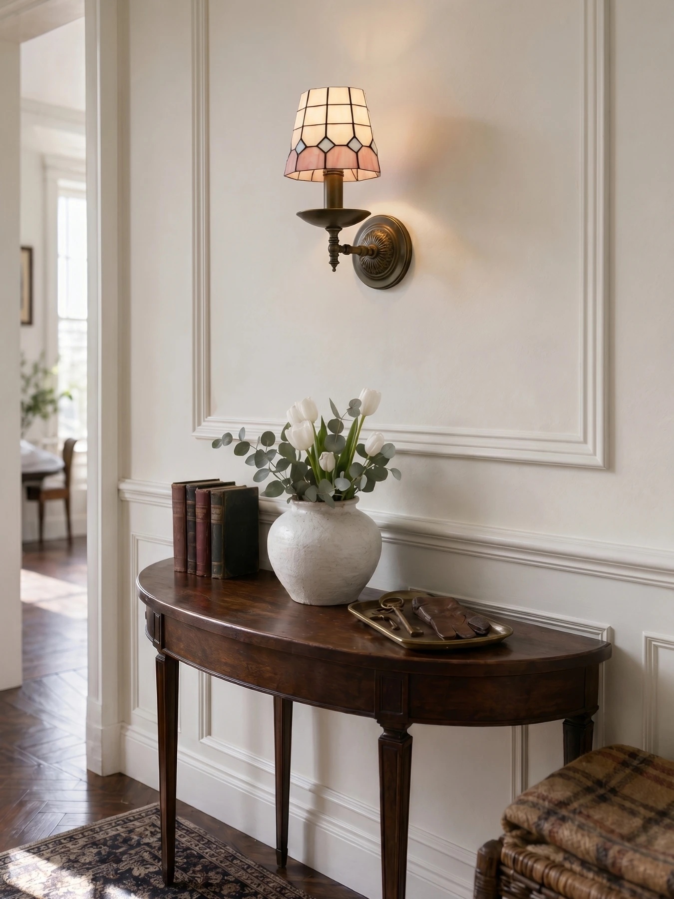 Art deco stained glass lighting in a warm home setting