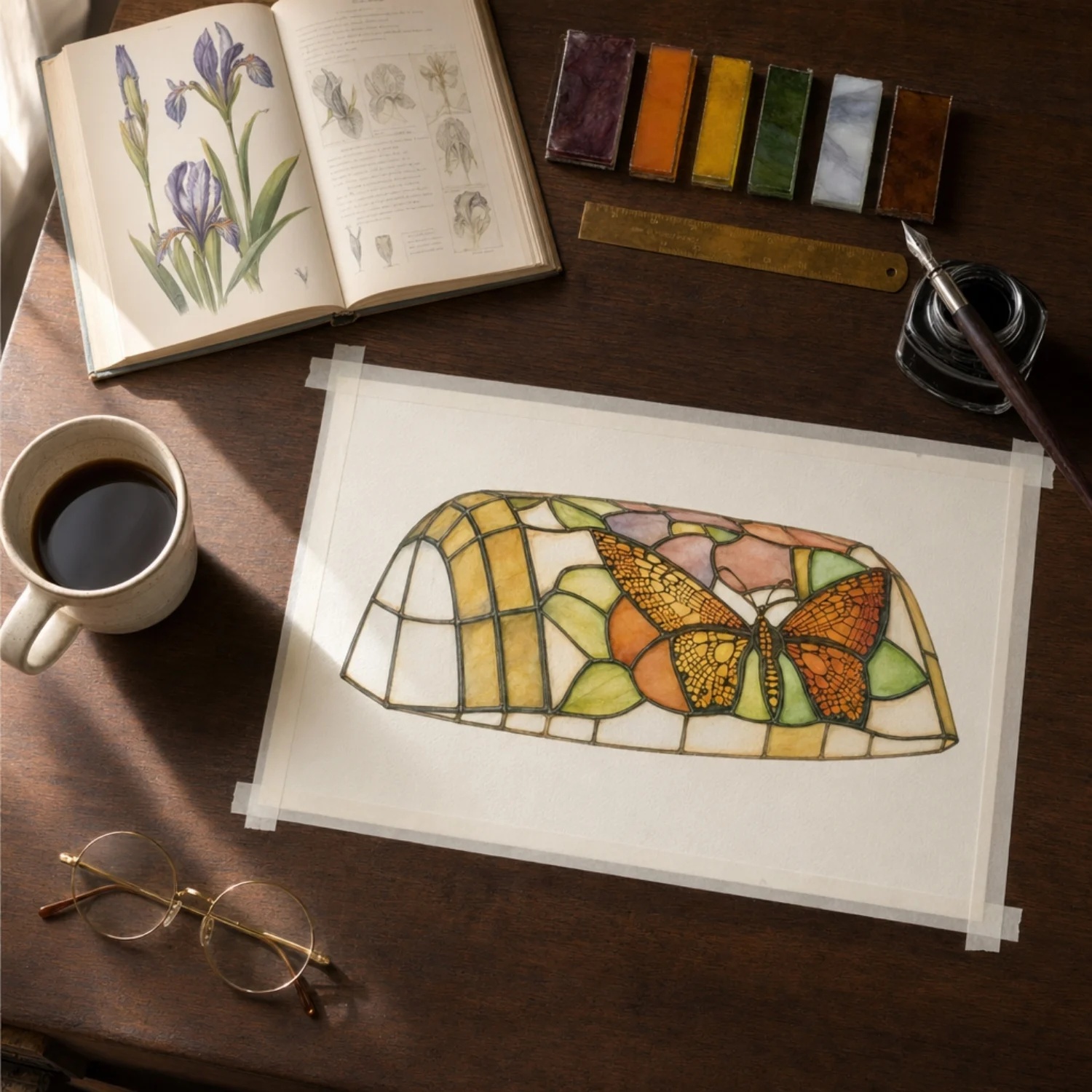 Hand-drawn Tiffany-style shade pattern design