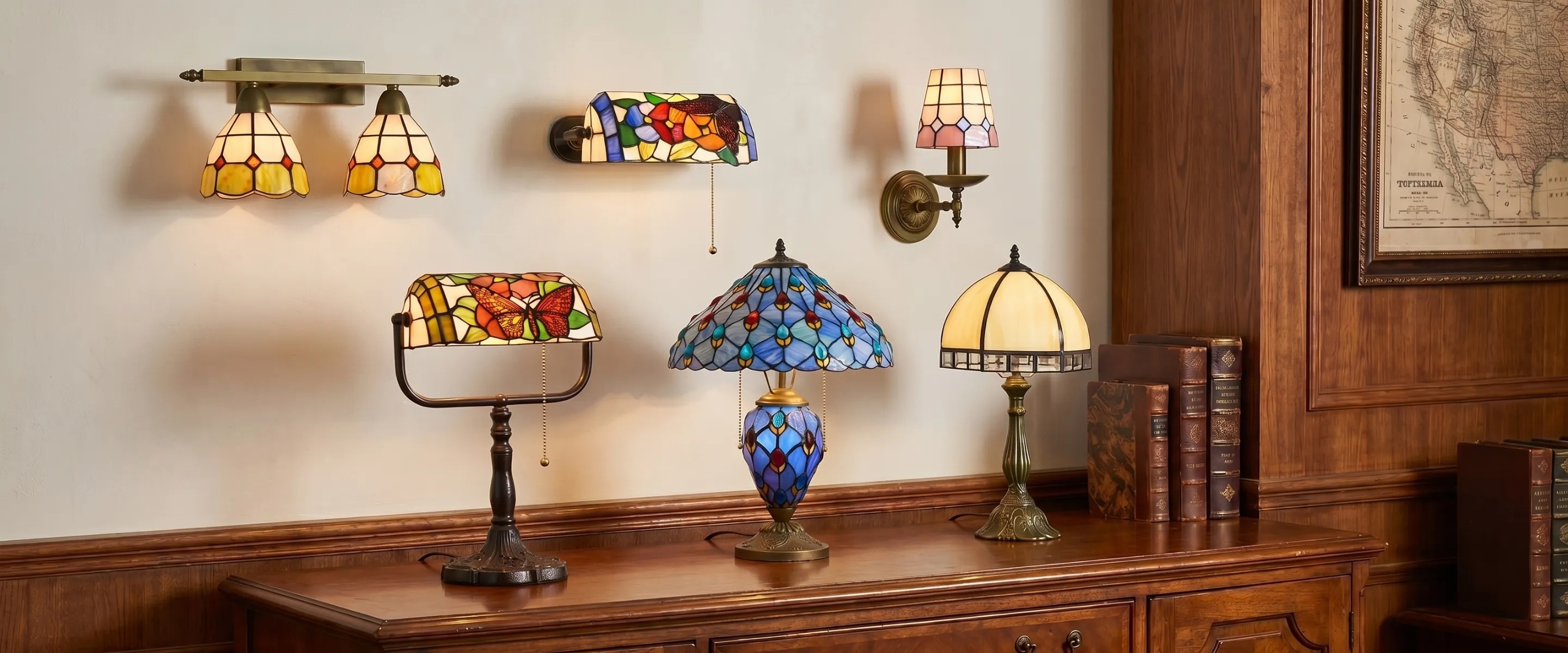 TF Tivanny Art Deco stained glass lighting collection