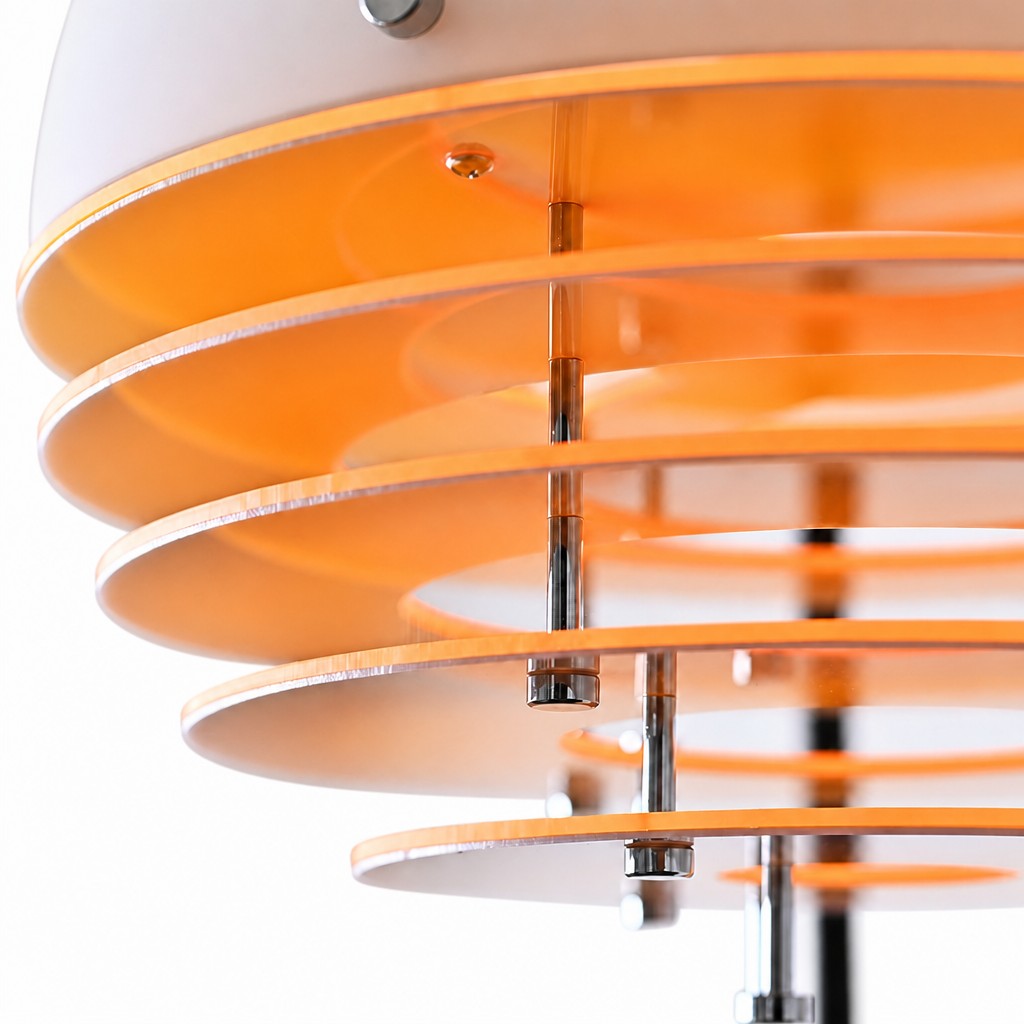 Close-up of the orange layered lampshade detail