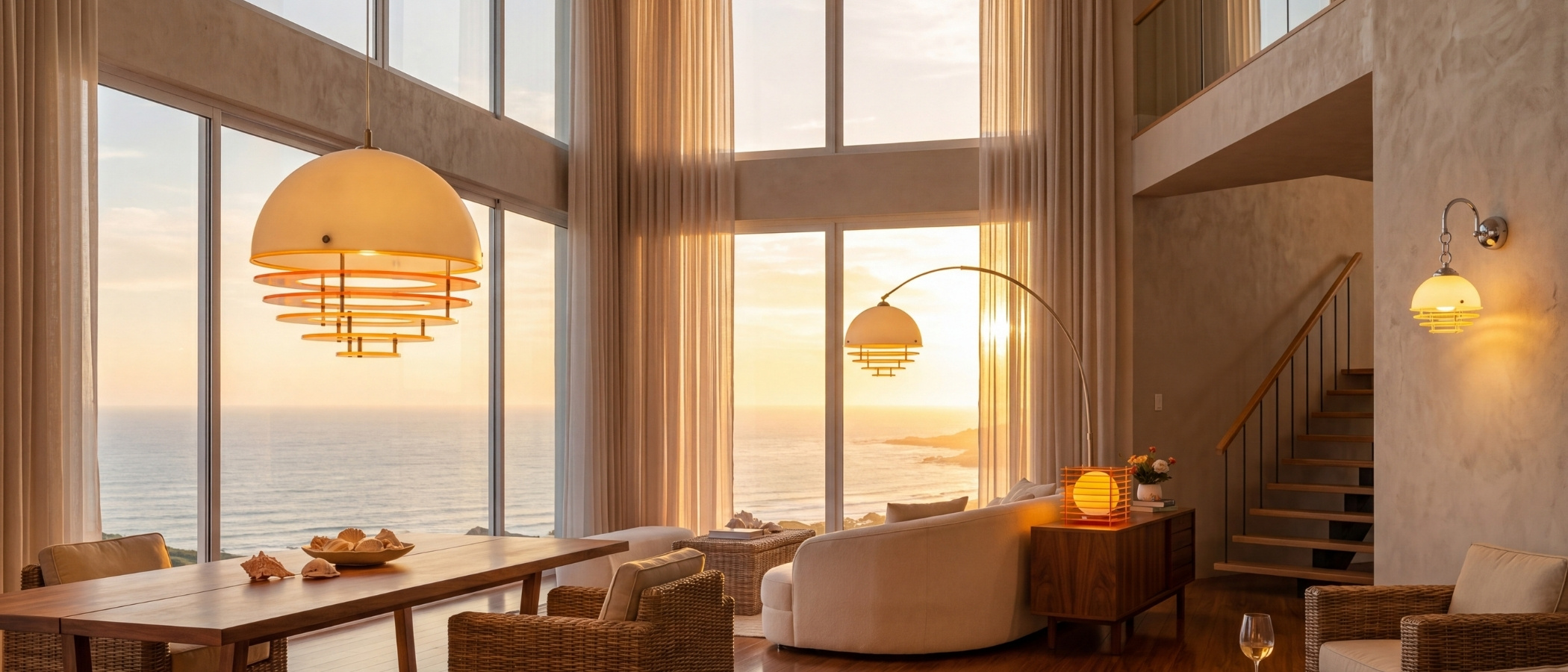 Afterglow Sunset Curved Floor Lamp in a sunset living space