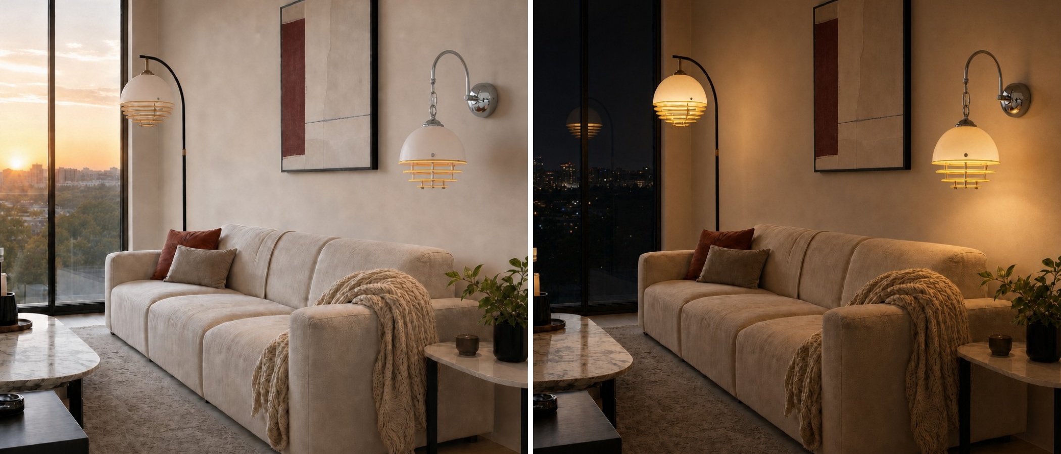 Afterglow Sunset lamp glowing in a night living room