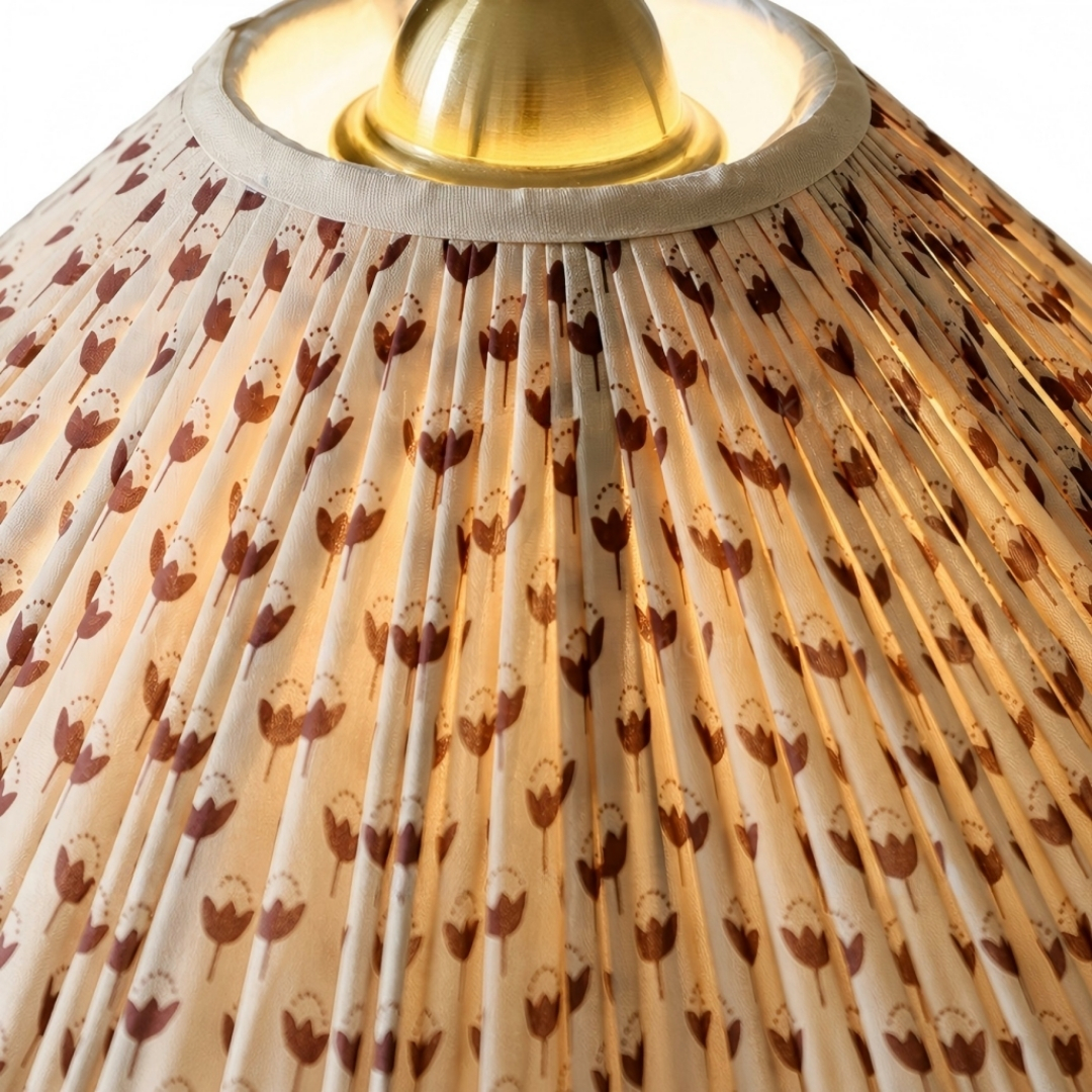 Close view of floral pleated fabric lampshade