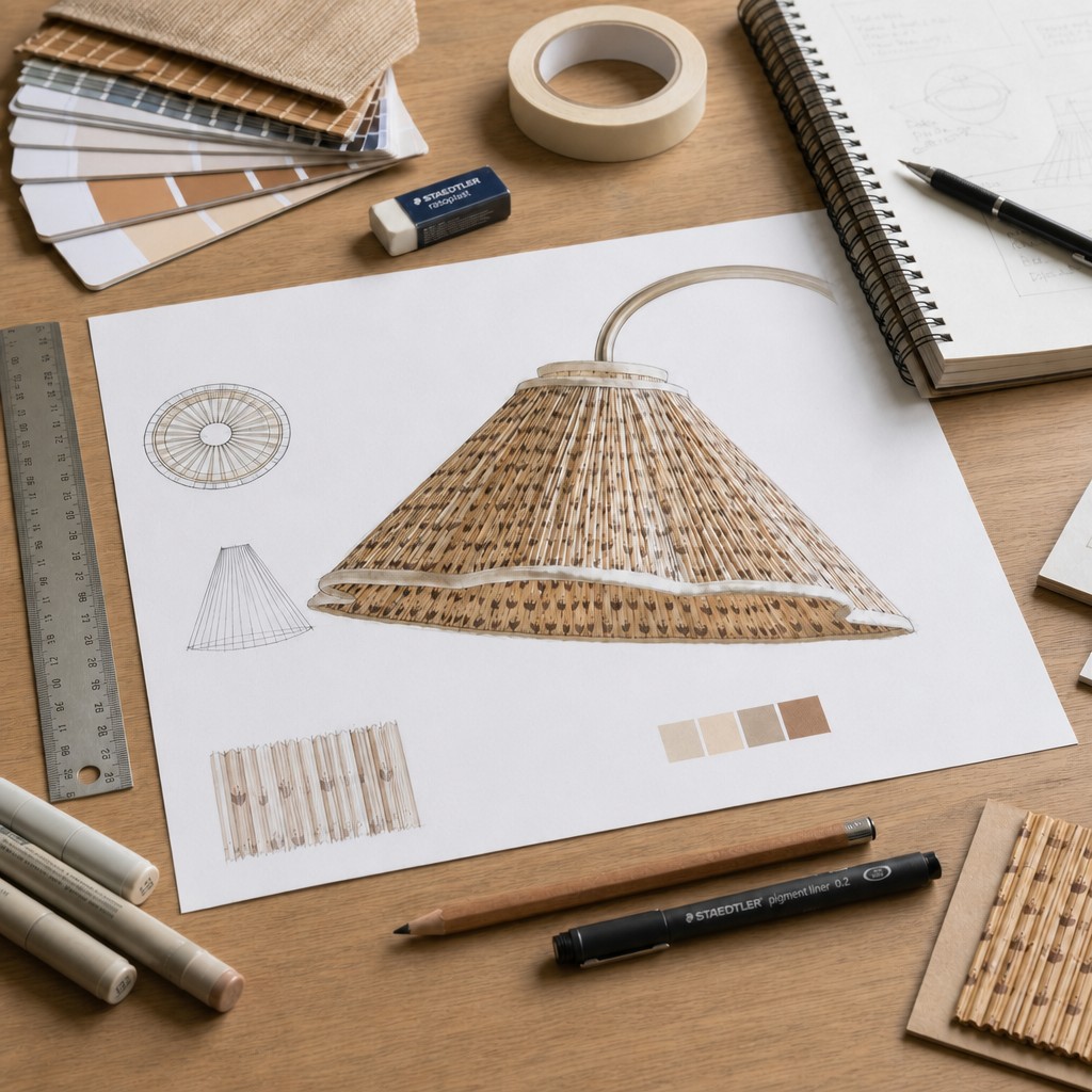 Hand-drawn lampshade design materials