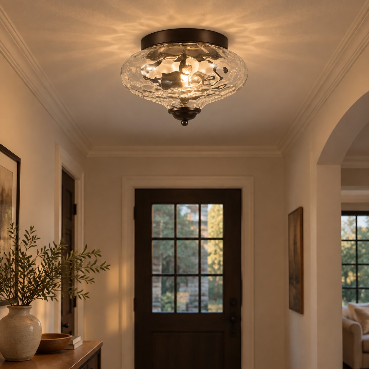Two-Light Hammered Glass Ceiling Fixture: Low Ceilings — A natural perspective
