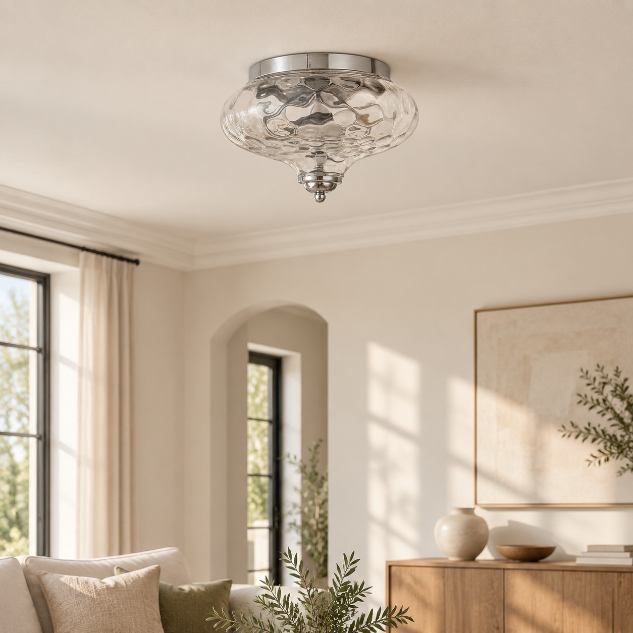 Two-Light Hammered Glass Ceiling Fixture: Low Ceilings — A natural perspective
