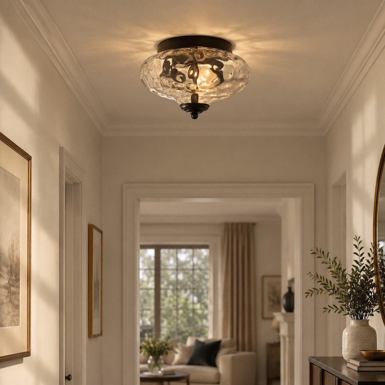 Two-Light Hammered Glass Ceiling Fixture: Low Ceilings — A natural perspective