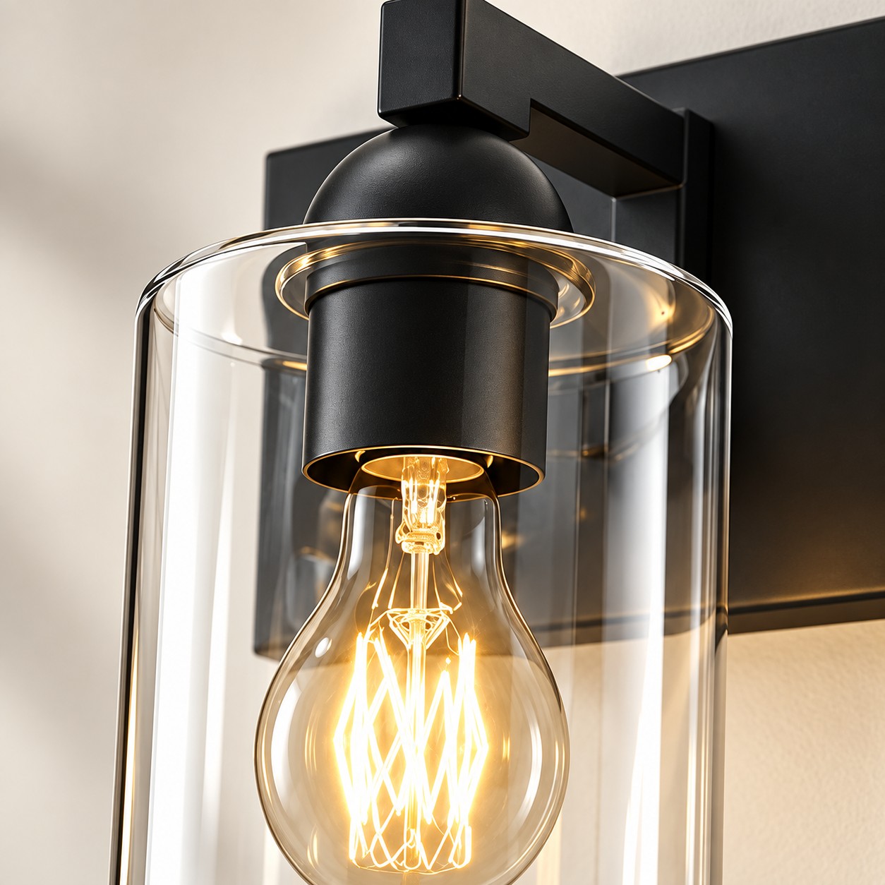 Modern Metal Bathroom Vanity Light — Cylindrical Glass Shades — A natural perspective