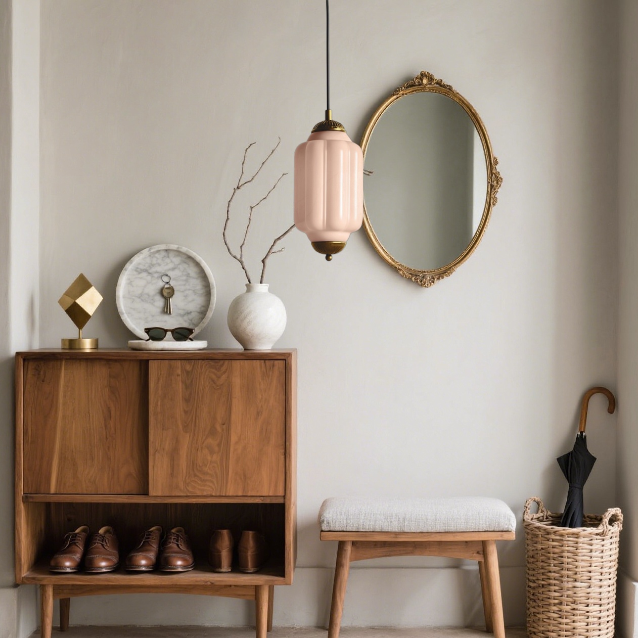 Pink glass pendant in room scene
